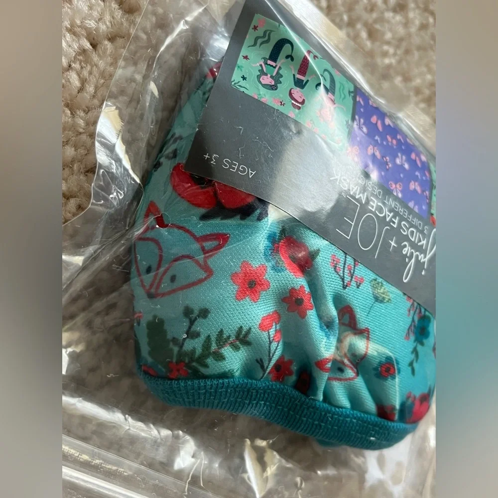 🆕 Julie + Joe Kids Face Masks 3 PACK Mermaids Butterflies Foxes